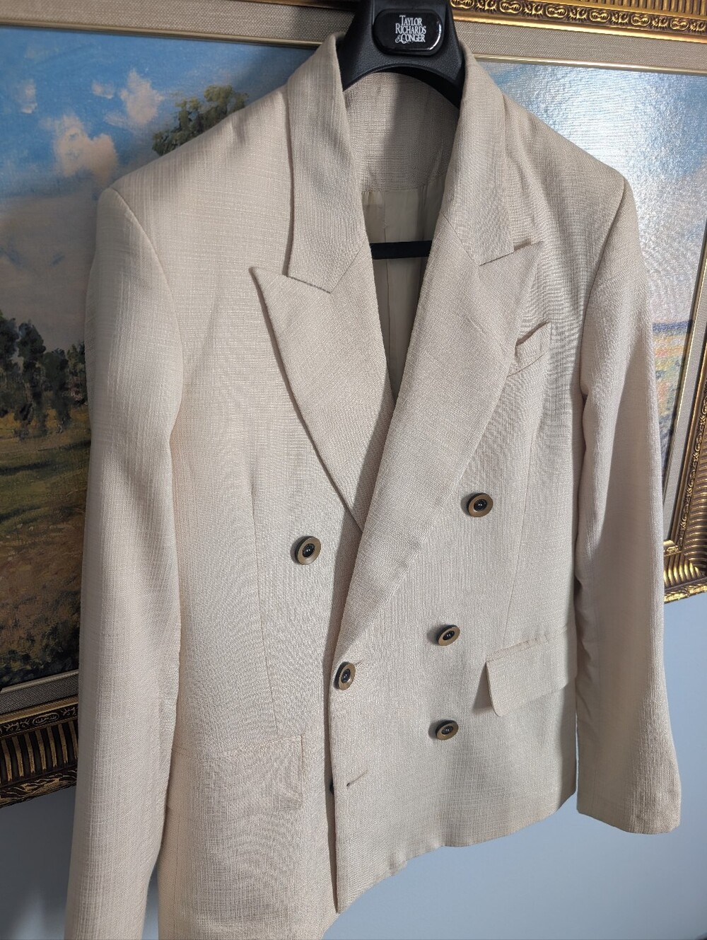 Wales Bonner Andre Double-Breasted Cream Textured Blazer